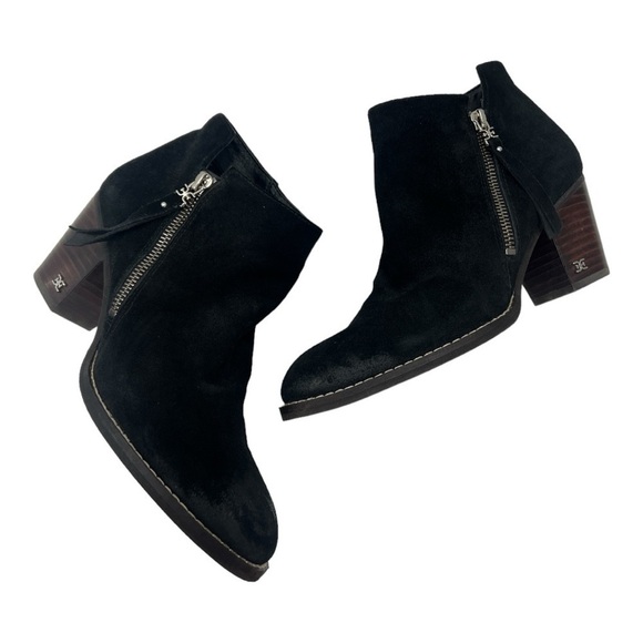 Sam Edelman Women’s Suede Macon Side Zip Ankle Boot Bootie Heeled Black Size 8 - Picture 8 of 11